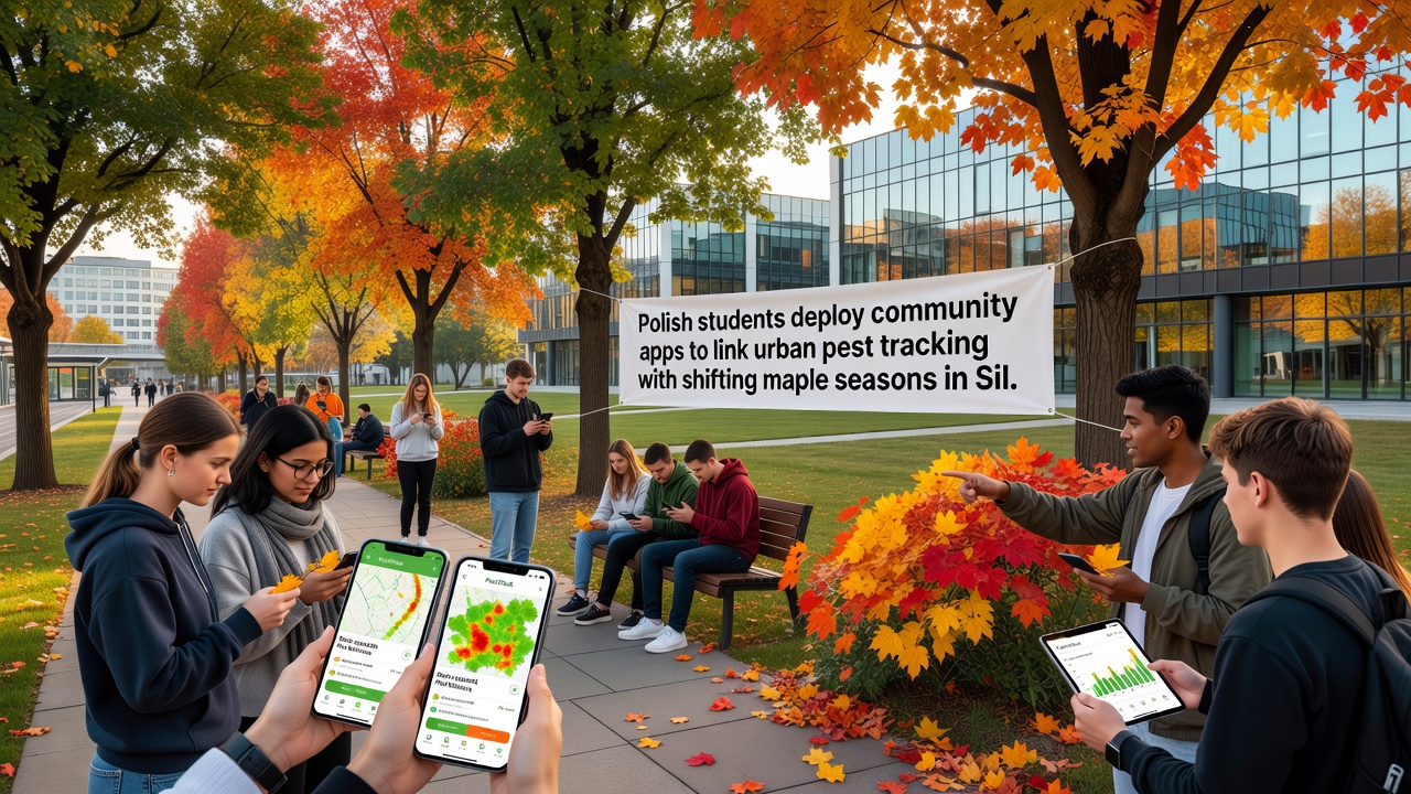 Community volunteers in Gliwice logging pest sightings and maple leaf color changes through a shared mobile application interface